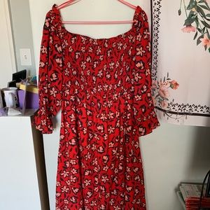 Off The Shoulder Red Floral Summer Dress